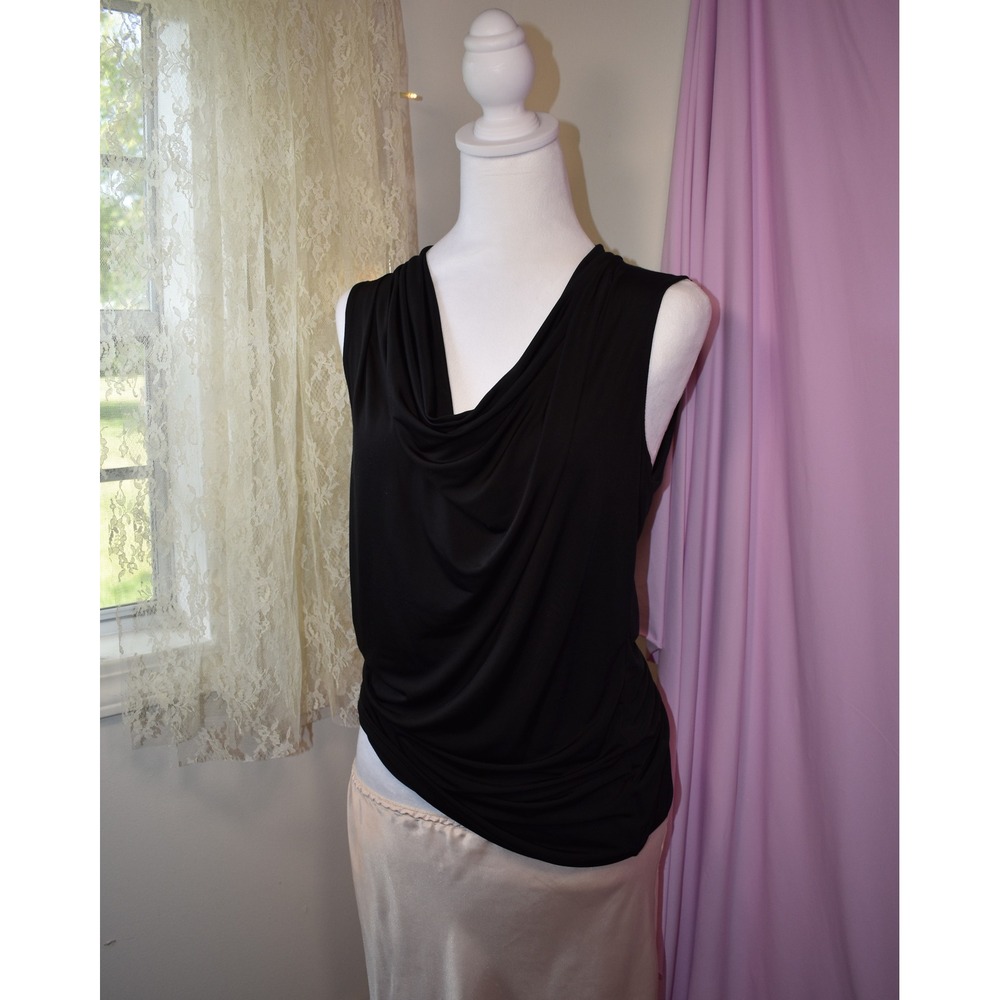 Worthington Black Cowl Neck Tank Top Sleeveless Draped Shell Medium AJ0009